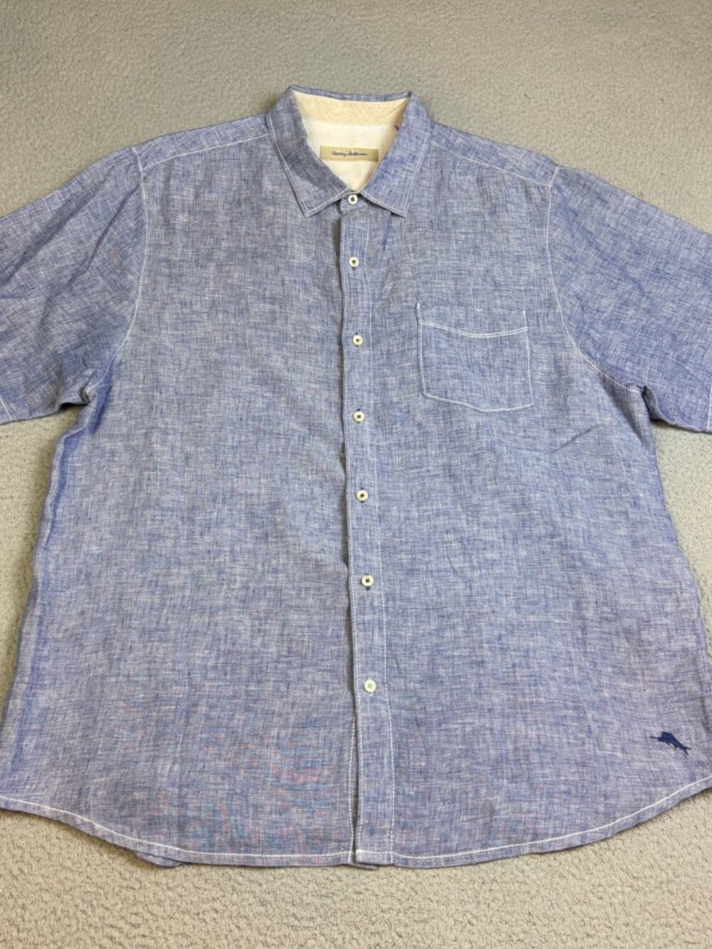 Tommy Bahama Shirt Mens Size XL Blue Chambray Short Sleeve Buttons Casual Linen